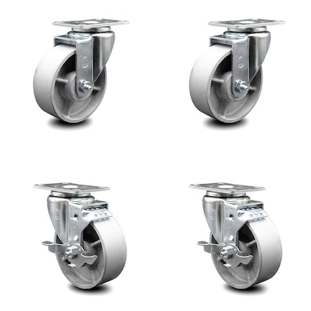 Service Caster 4 Inch Semi Steel Wheel Swivel Top Plate Caster Set with 2 Brakes SCC SCC-20S415-SSR-2-TLB-2